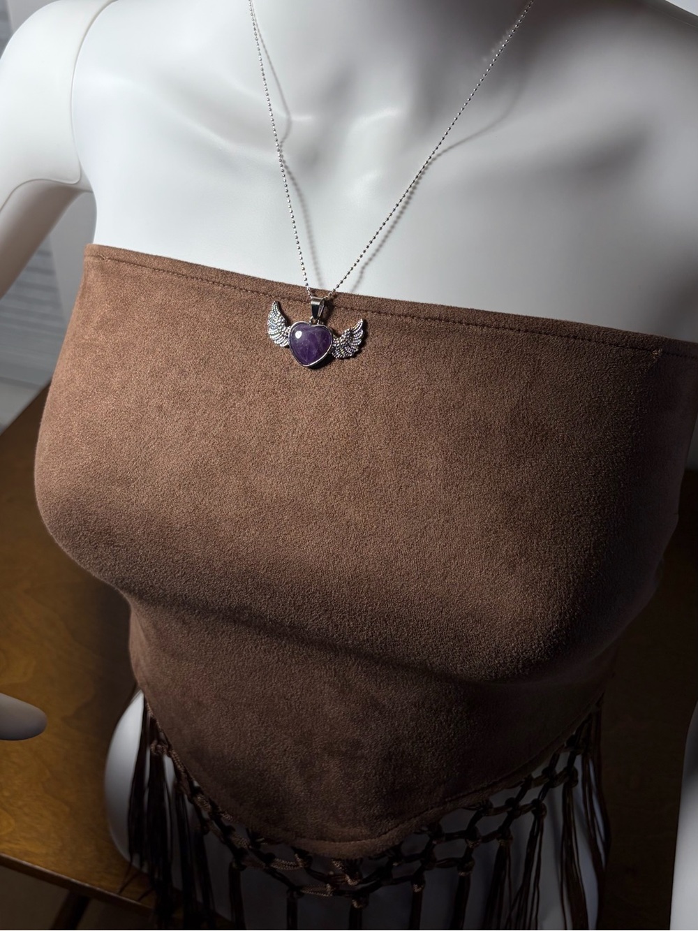 Amethyst Silver Winged Heart Pendant Necklace - Picture 8 of 13